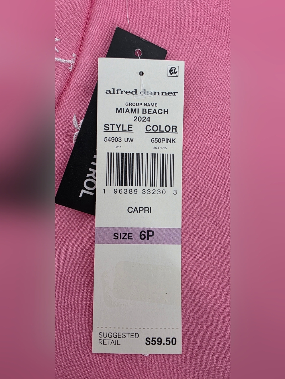 Alfred Dunner Allure Miami Beach Pink Palm Tree Clam Digger Capri Pants Size 6P - Picture 13 of 17